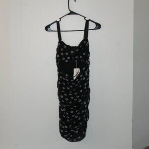 Choosy Black & White Floral Daisy Ruched Open Midrift Cutout Dress Size XS